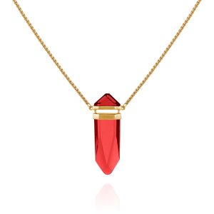 Goldtone Red Crystal-Shape Stone Pendant Long Necklace