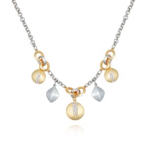 Two Tone Gilded Leaf Charm Short Statement Necklace