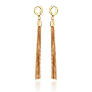 Goldtone Huggie Tassel Hoop Drop Earrings