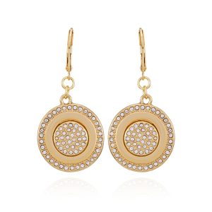 Goldtone Pave Stone Coin Drop Earrings